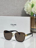 Celine sunglasses, dark brown gradient lenses, gold-tone cat-eye frame