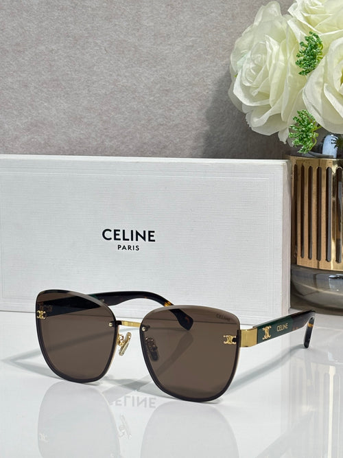 Celine sunglasses, dark brown gradient lenses, gold-tone cat-eye frame