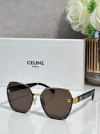 Celine sunglasses with brown-tinted lenses and gold-tone frame, rounded square