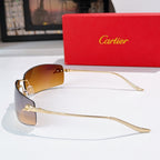 Cartier sunglasses with gold frame and amber tinted lenses, side profile