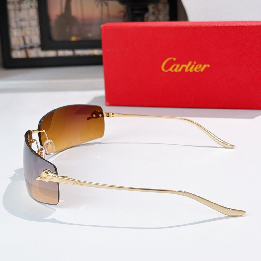 Cartier sunglasses with gold frame and amber tinted lenses, side profile