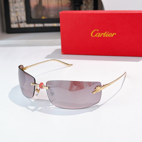 Cartier sunglasses with gold frame and gray-purple tinted lenses