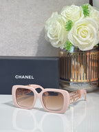 Chanel sunglasses with light pink frame and beige lenses