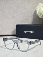 Chrome glasses with light silver rectangular frames and gold accent temple hardware