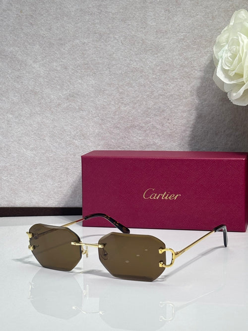 Cartier sunglasses with olive-brown tinted lenses and gold-tone metal frames