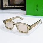 Bottega Veneta sunglasses, olive square frames with textured temples