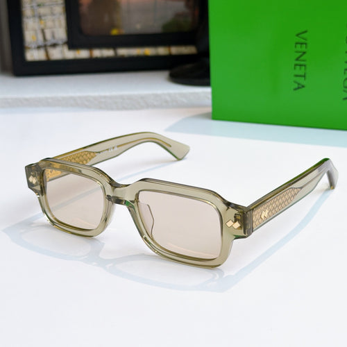 Bottega Veneta sunglasses, olive square frames with textured temples