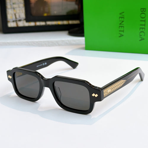 Bottega Veneta sunglasses, black square frames with textured gold temples