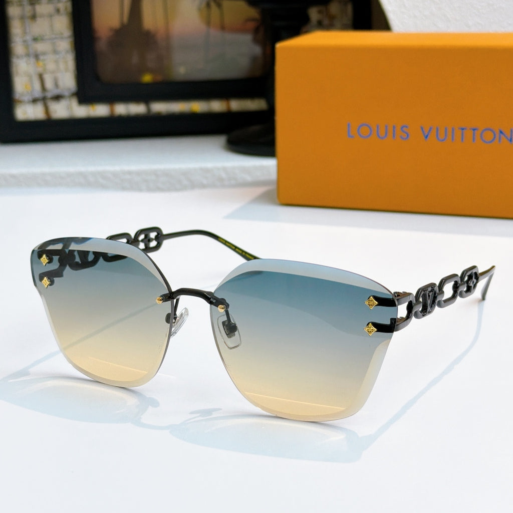 Louis Vuitton cat-eye sunglasses with dark frame and blue gradient lenses