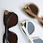 MiuMiu sunglasses in dark and beige frames with brown and amber lenses