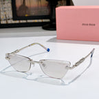 Silver-tone sunglasses with gray-tinted lenses and jeweled chain-style temple detail