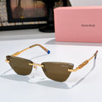 Gold-tone sunglasses with dark-brown tinted lenses and jeweled chain-style temple detail