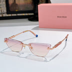 Rose-gold sunglasses with pink-tinted lenses and jeweled chain-style temple detail