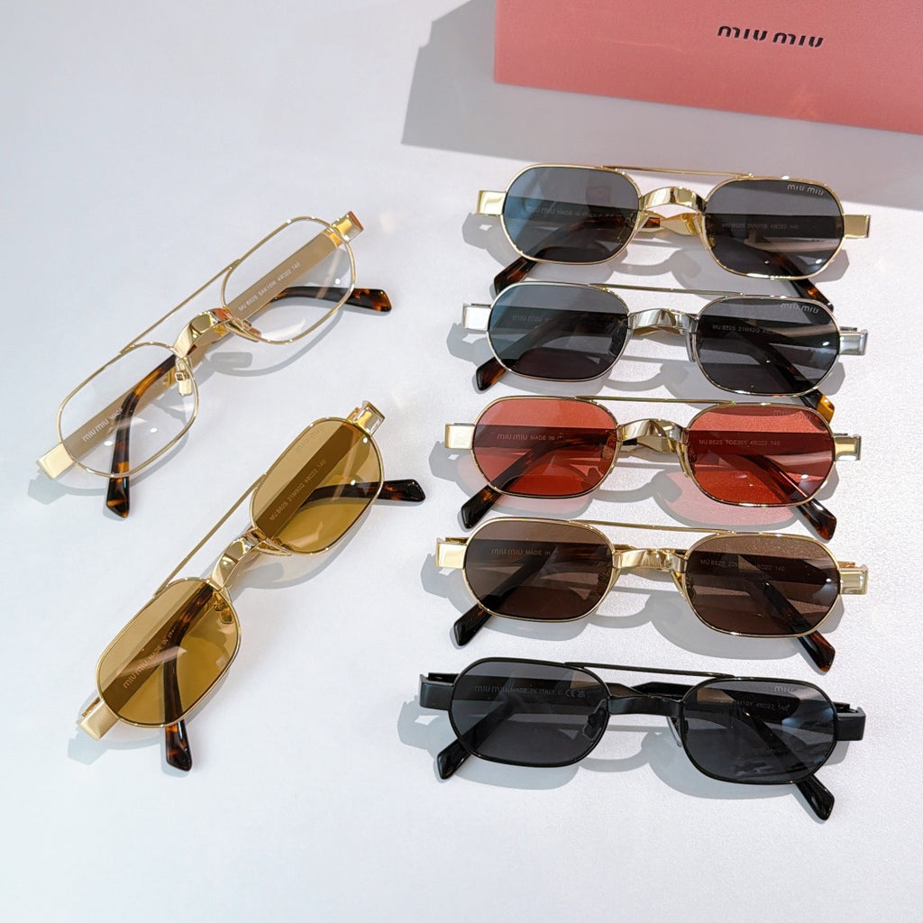 Assorted sunglasses with mixed frames and tinted lenses in several styles