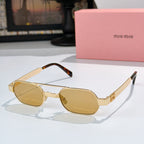 Gold-rim sunglasses with amber tinted lenses and tortoise temple tips