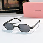 Black sunglasses with dark tinted lenses and black temple arms
