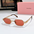 Gold-rim sunglasses with red-orange tinted lenses and tortoise temple tips