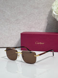 Cartier square sunglasses with dark brown lenses, black frame, and gold-tone accents