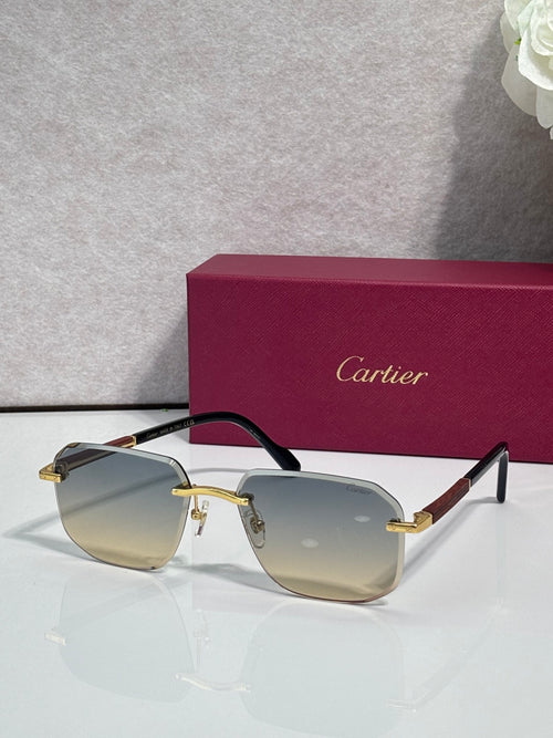 Cartier eyeglasses with black frames and light brown lenses, gold-tone bridge accents