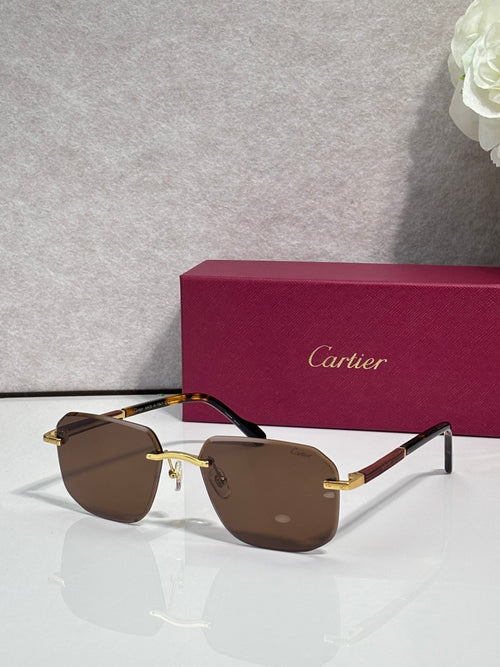 Cartier eyeglasses with dark brown frames and brown-tinted lenses, gold-tone accents