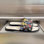 Louis Vuitton slide sandals with black multicolor logo-print straps