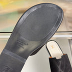 Black sandal outsole with Louis Vuitton text and textured grip tread