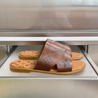 Louis Vuitton monogram slide sandals, brown wide strap, open toe