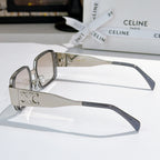 Celine square eyeglass frames in silver with engraved front and clear lenses