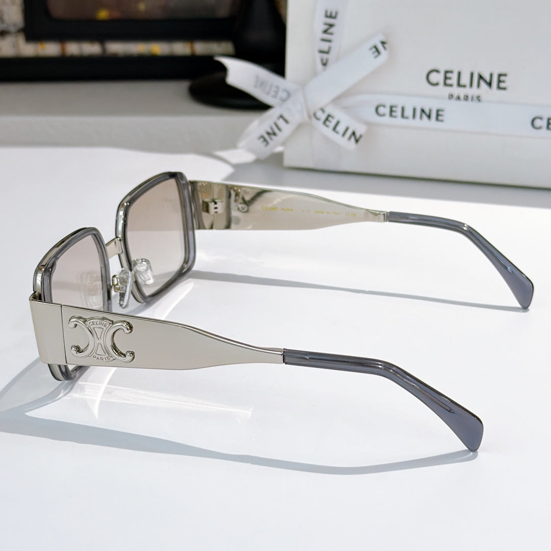 Celine square eyeglass frames in silver with engraved front and clear lenses