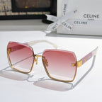 Celine sunglasses with gold-tone frame and pink gradient lenses, square cat-eye shape
