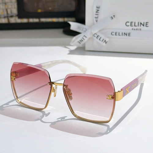 Celine sunglasses with gold-tone frame and pink gradient lenses, square cat-eye shape