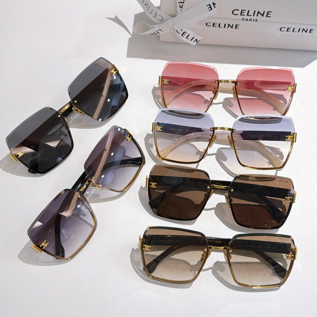 Celine sunglasses collection with mixed dark and pink gradient lenses and gold-tone frames
