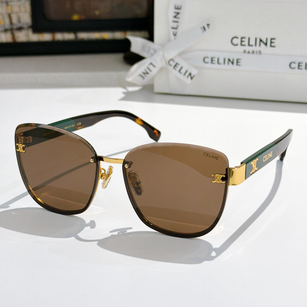 Brown cat-eye sunglasses with tinted lenses and gold temple detail