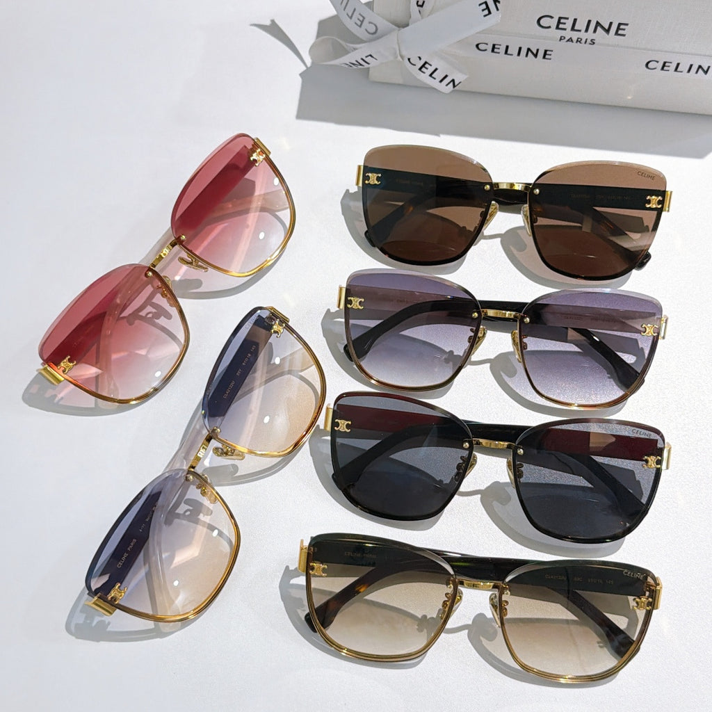 Assorted cat-eye sunglasses with gold rims and gradient lenses