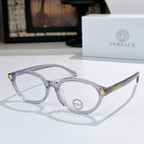 Round eyeglasses with light blue frames and clear lenses