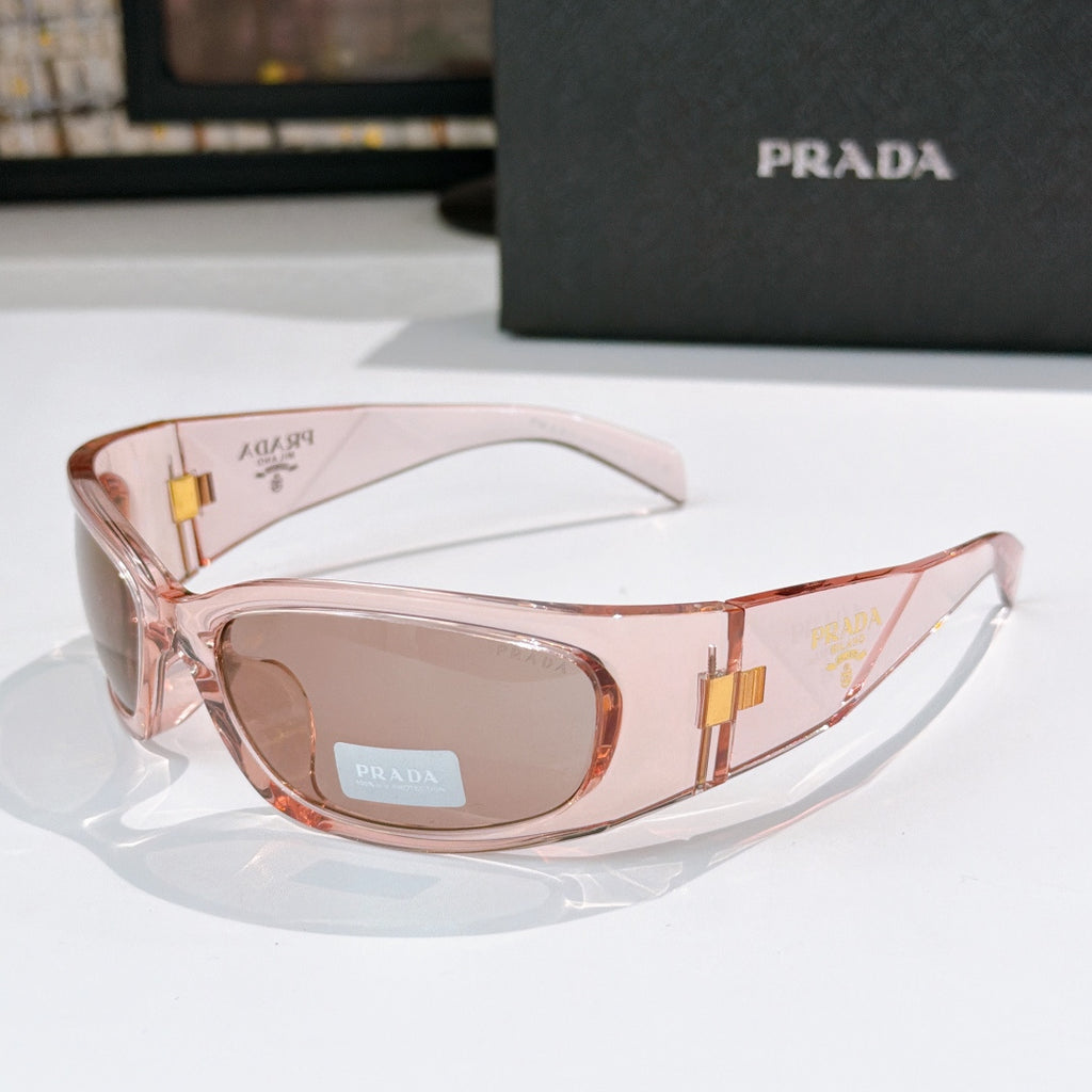 Prada rose acetate glasses with brown lenses and gold-toned logo hardware