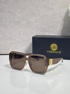 Versace square sunglasses with tortoiseshell frame and brown gradient lenses
