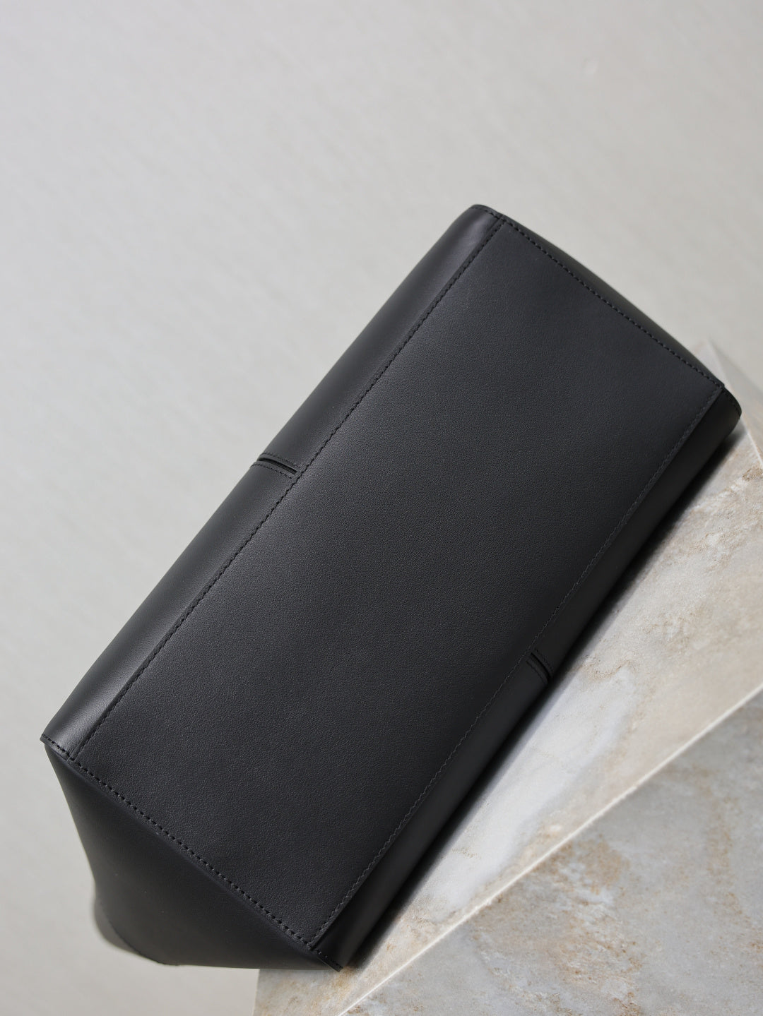YSL black tote bag, narrow rectangular side profile with stitched edging
