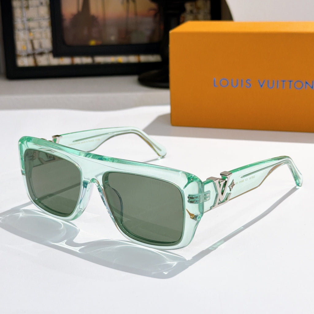 Louis Vuitton glasses with mint green frames and green tinted lenses