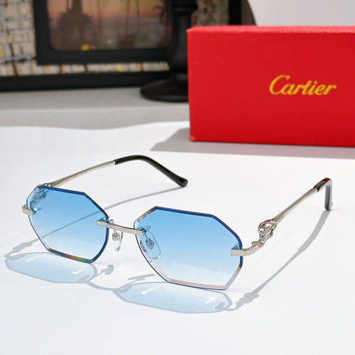Cartier sunglasses with octagonal light-blue lenses and gold metal frame