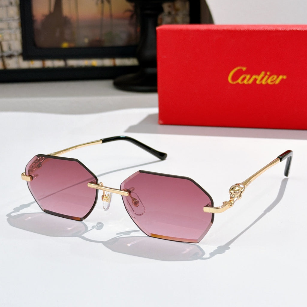 Cartier sunglasses with octagonal pink lenses and gold metal frame