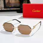 Cartier sunglasses with octagonal brown lenses and gold metal frame
