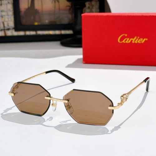 Cartier sunglasses with octagonal brown lenses and gold metal frame