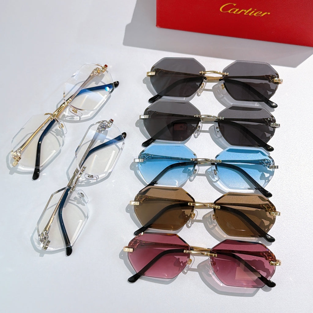 Cartier sunglasses set with assorted colored octagonal lenses and metal frames