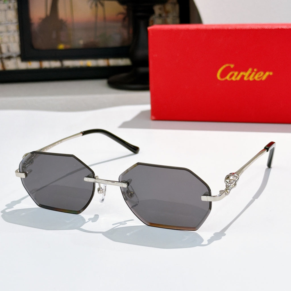 Cartier sunglasses with octagonal gray lenses and gold metal frame