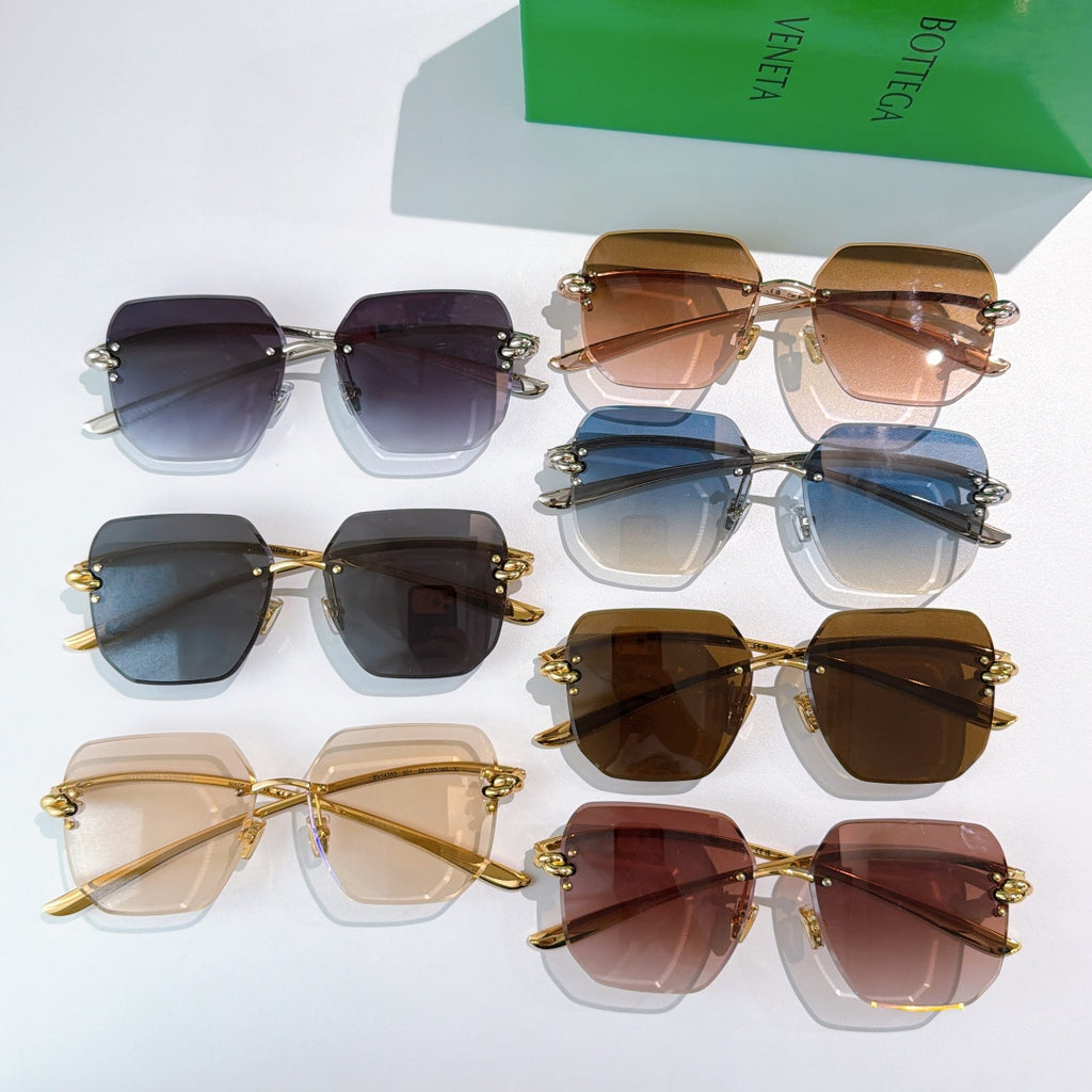 Bottega Veneta sunglasses assortment, multiple tinted lenses with metal frames.