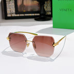 Bottega Veneta sunglasses, blush pink lenses, gold-tone metal frame.