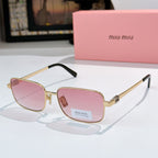 MiuMiu glasses with gold-tone frame and pink tinted lenses, black temple tips