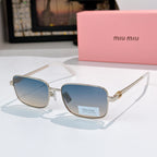 MiuMiu glasses with gold-tone frame and blue gradient lenses