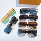 Set of designer sunglasses with multiple colored lenses and metal frames